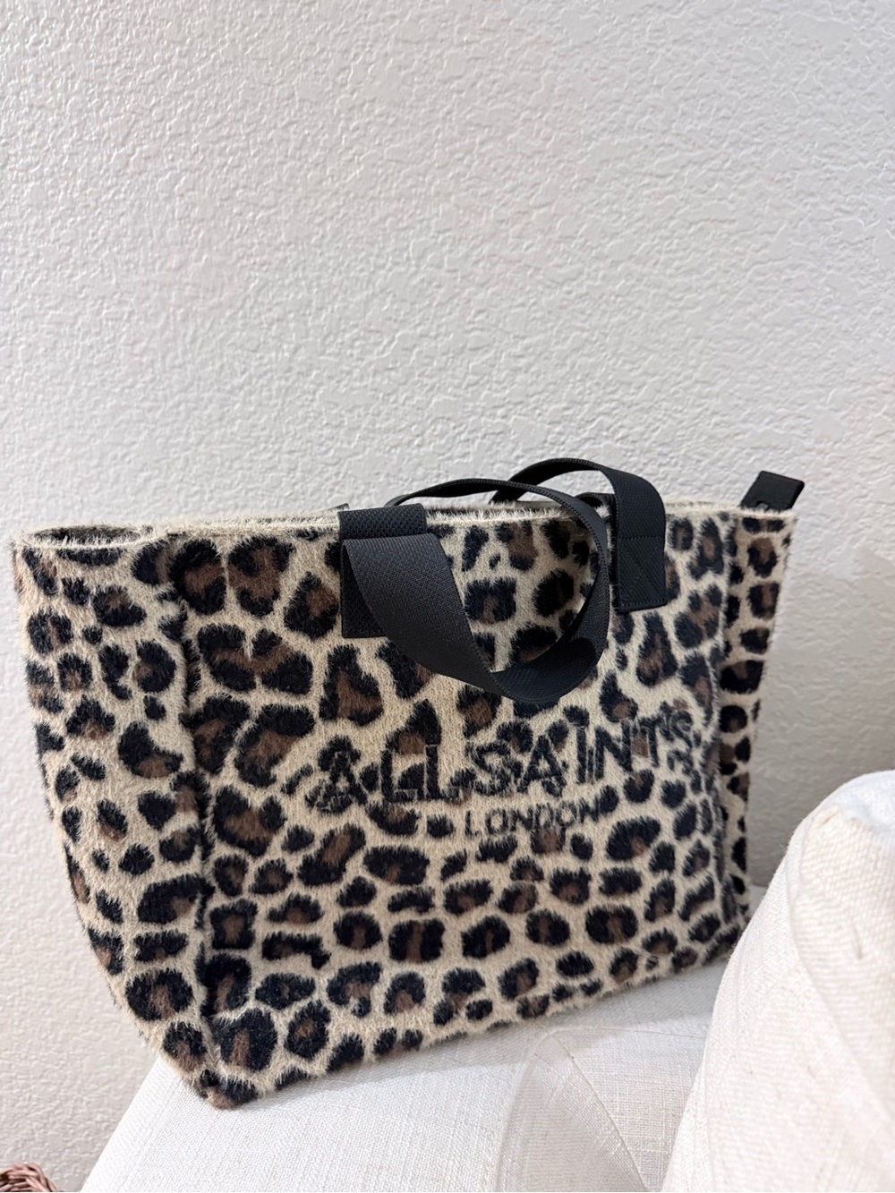 AllSaints Leopard-Print Tote with Black Handles
